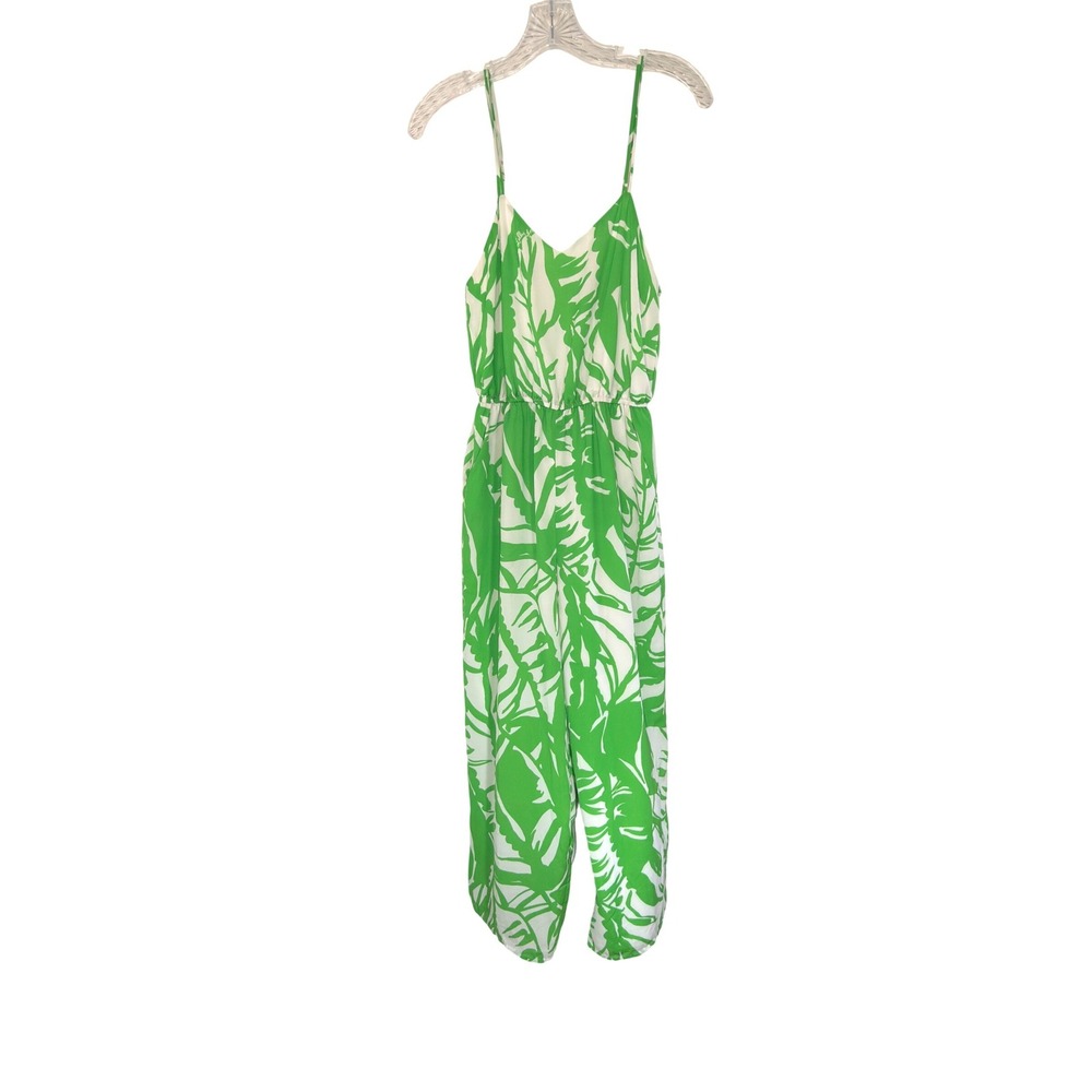 Lilly Pulitzer Target Jumpsuit Green White Palm Tropical Print Vacation Beach XS